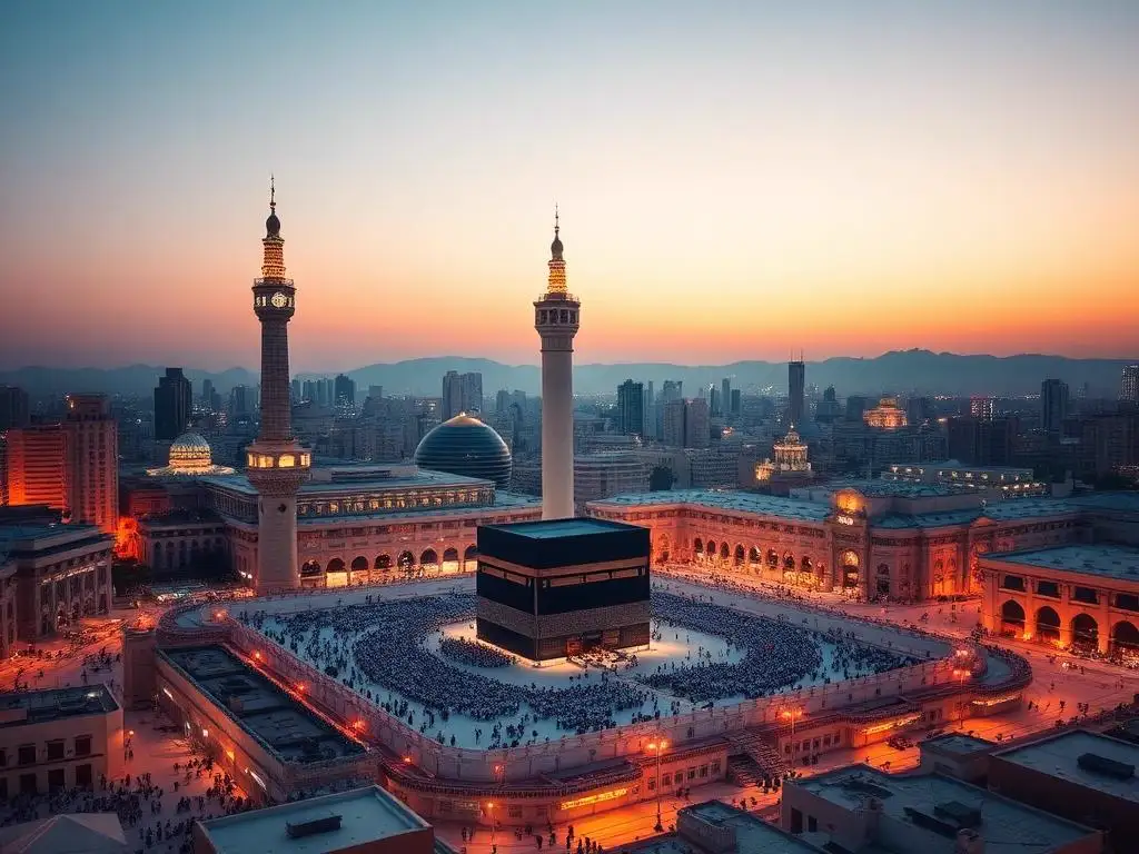 Makkah skyline at dusk